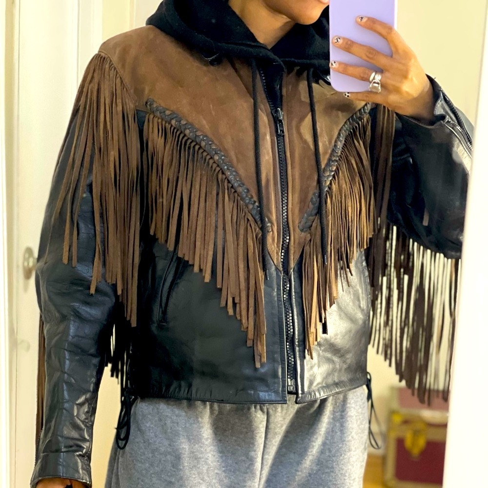 Leather fringed jacket